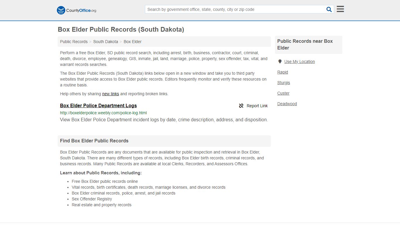 Box Elder Public Records (South Dakota) - County Office